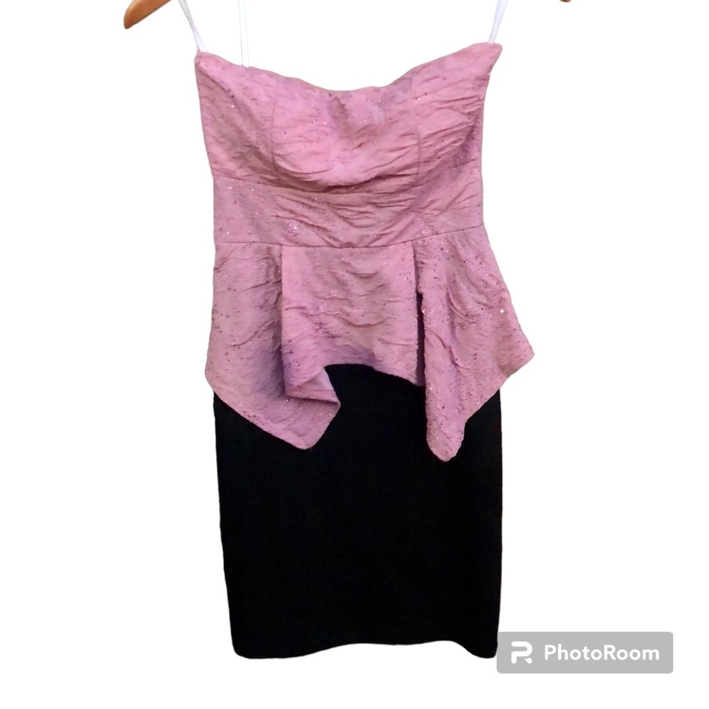 Y2K Body Central Dress Strapless Ruffled Glittery Black Bottom Sz. Small